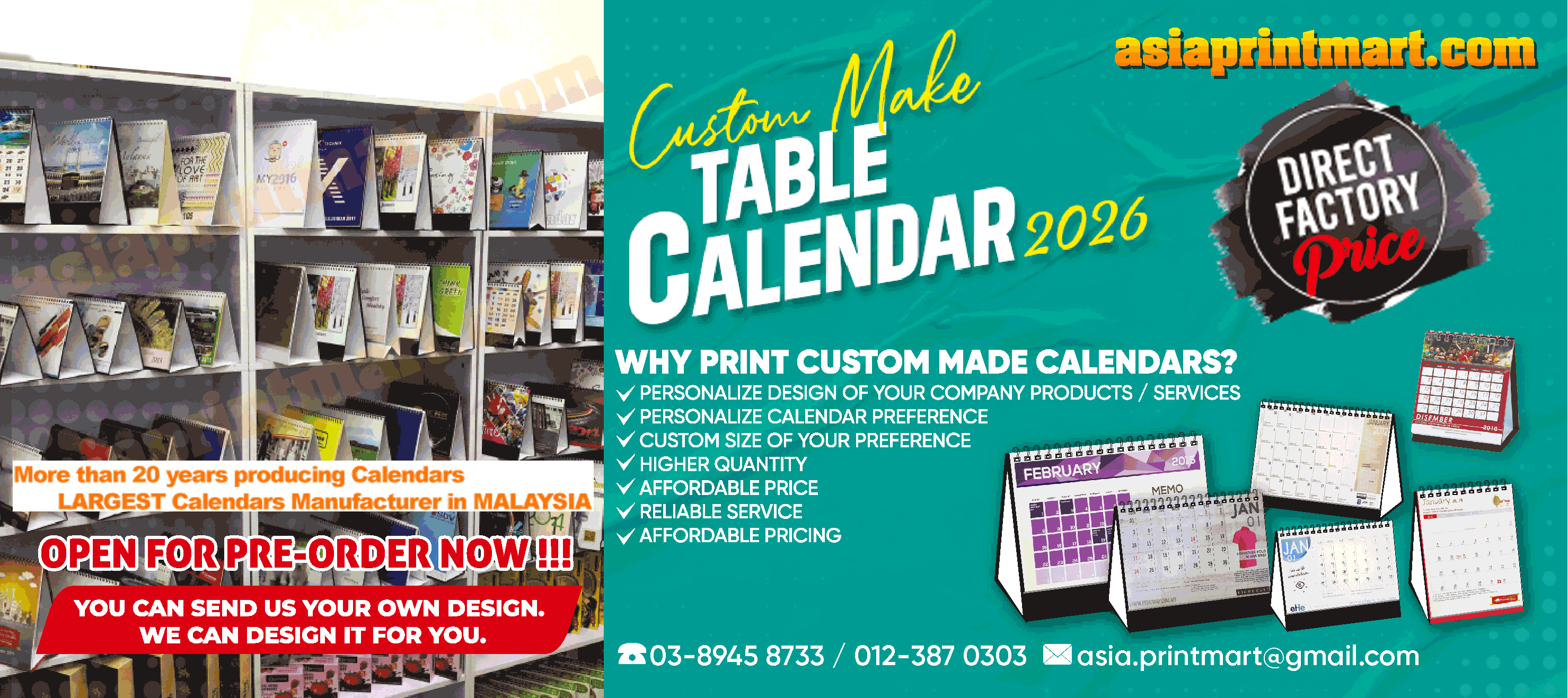 Custom Made Table Calendars 2026, Print 2026 Desk Calendars, Print 2026 Ready Made Table Calendars, cetak Kalendar Meja 2026