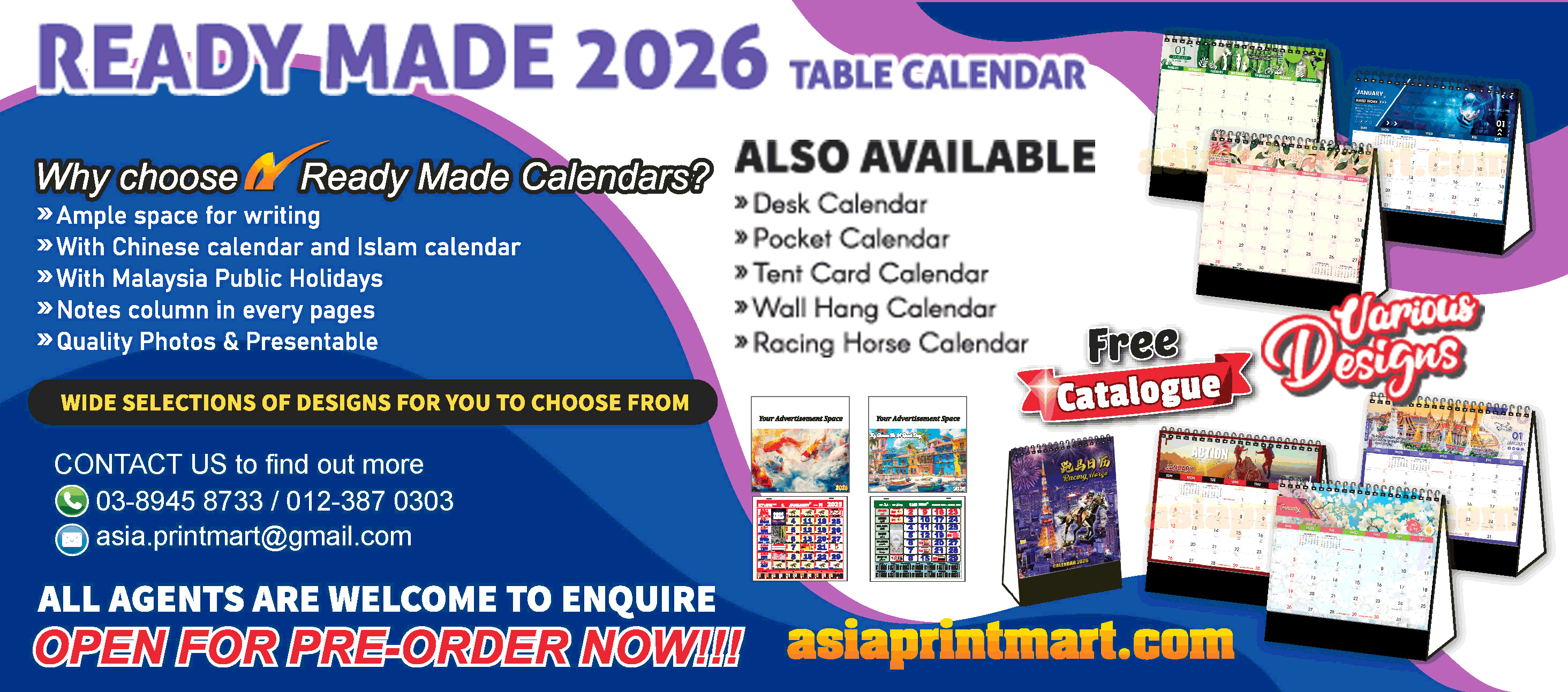 Custom Made Table Calendars 2026, Print 2026 Desk Calendars, Print 2026 Ready Made Table Calendars, Cetak Kalendar Meja 2026